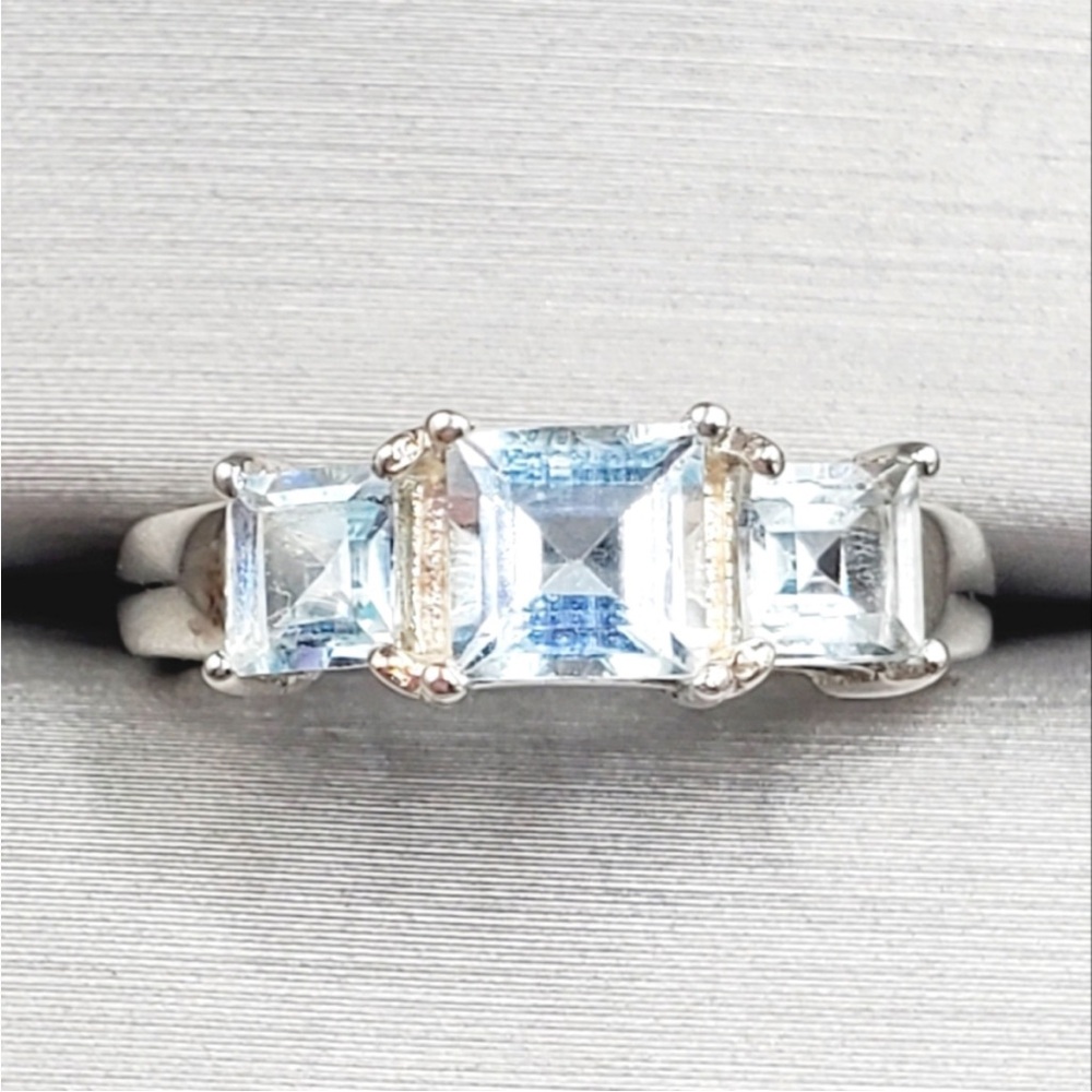 Genuine Sky Blue Topaz 925 Sterling Silver Past Present Future Ring